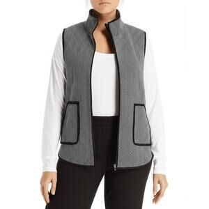 KATYDID Vest Womens XL Black‎ White Herringbone Relaxed Fit Mock Neck Zipper